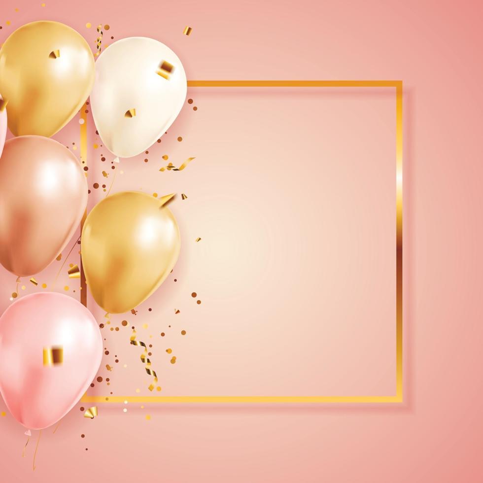 buon compleanno congratulazioni banner design con coriandoli e palloncini per sfondo vacanza festa. illustrazione vettoriale