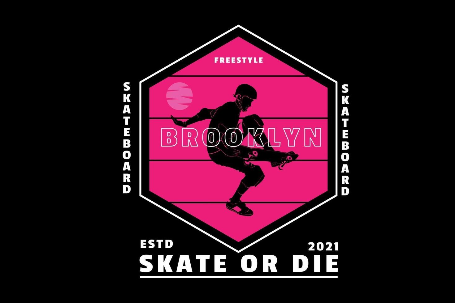 skateboard freestyle brooklyn colore rosa e bianco vettore
