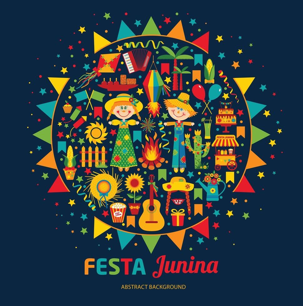 festa junina festa del villaggio in america latina. icone impostate nel banner vettore