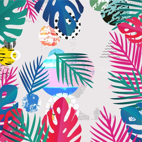 La giungla tropicale lascia la priorità bassa. Design colorato poster tropicale vettore