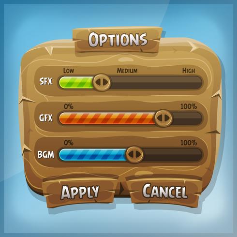 Cartoon Wood Control Panel per Ui Game vettore