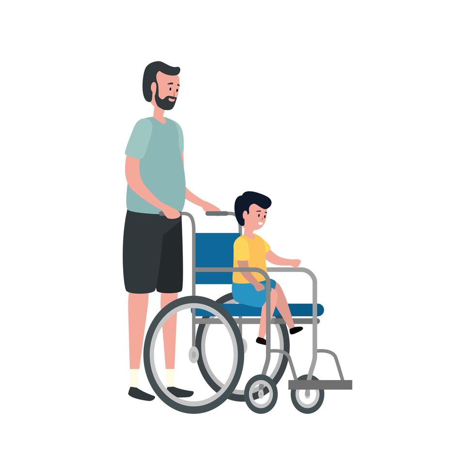 simpatico nonno con nipote in sedia a rotelle vettore