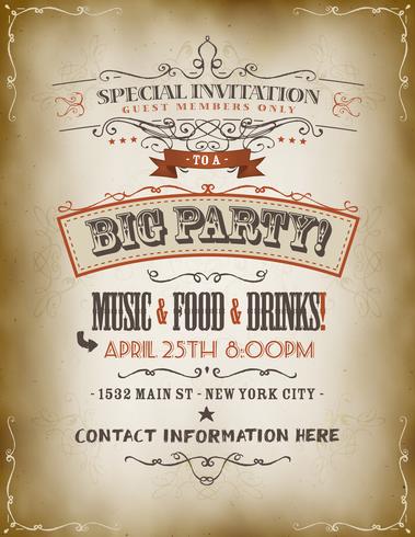 Poster di invito vintage Big Party vettore