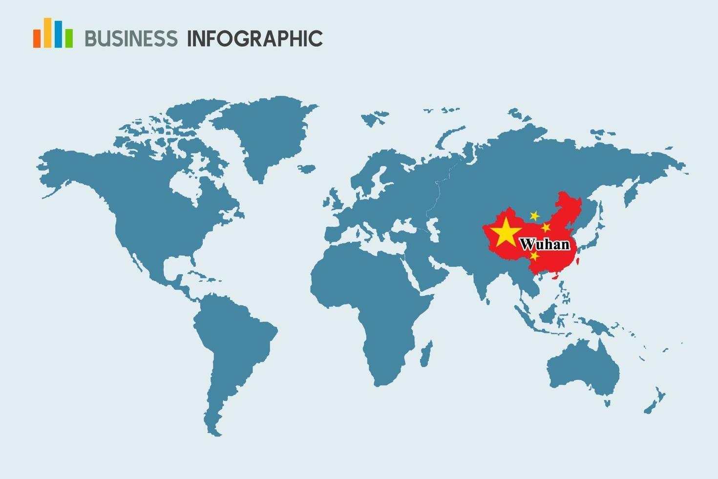 wuhan in cina sulla mappa del mondo. vettore