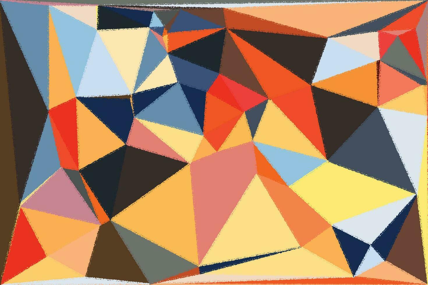un astratto pittura di triangoli nel arancia, blu e rosso vettore