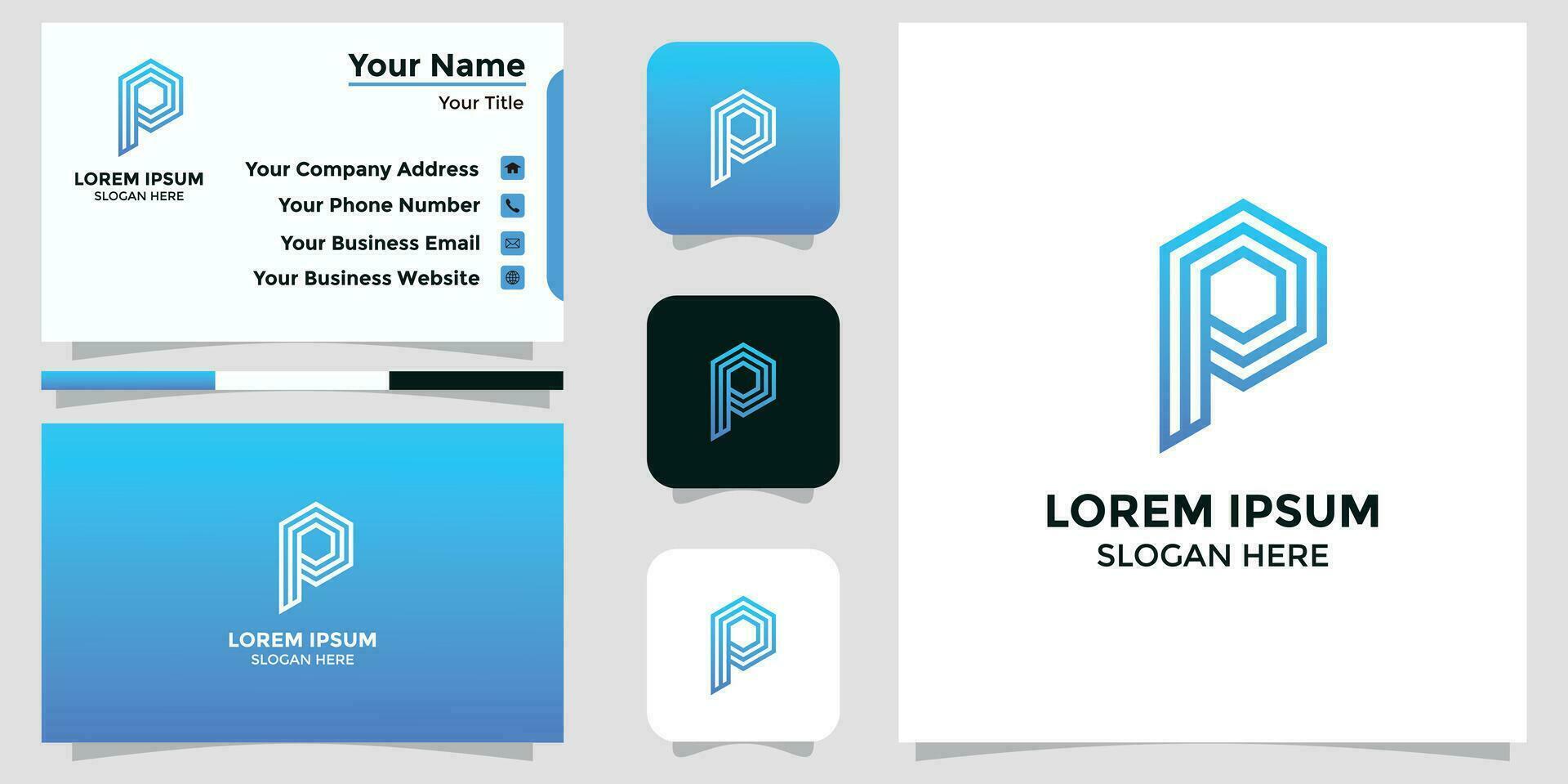 lettera p logo design e attività commerciale carta vettore