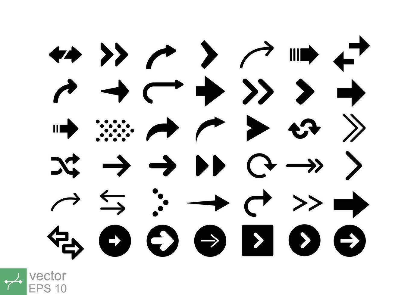 freccia vettore icona impostare. su, fuori uso, Giusto, cerchio, puntatore, diverso forma nero direzione cartello elemento collezione. vettore illustrazione isolato su bianca sfondo. eps 10.