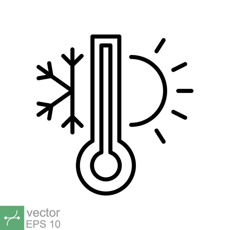 tempo metereologico temperatura termometro icona. schema stile cartello per ragnatela e app. termometro con freddo e caldo simbolo. magro linea vettore illustrazione isolato su bianca sfondo. eps 10.