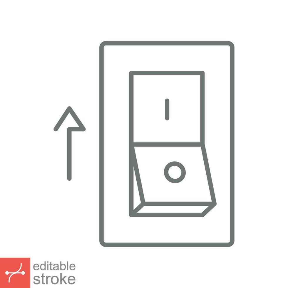 leggero Su, elettrico interruttore icona. semplice schema stile. energia girare su pulsante, ginocchiera interruttore su posizione concetto. magro linea vettore illustrazione isolato su bianca sfondo. modificabile ictus eps 10.