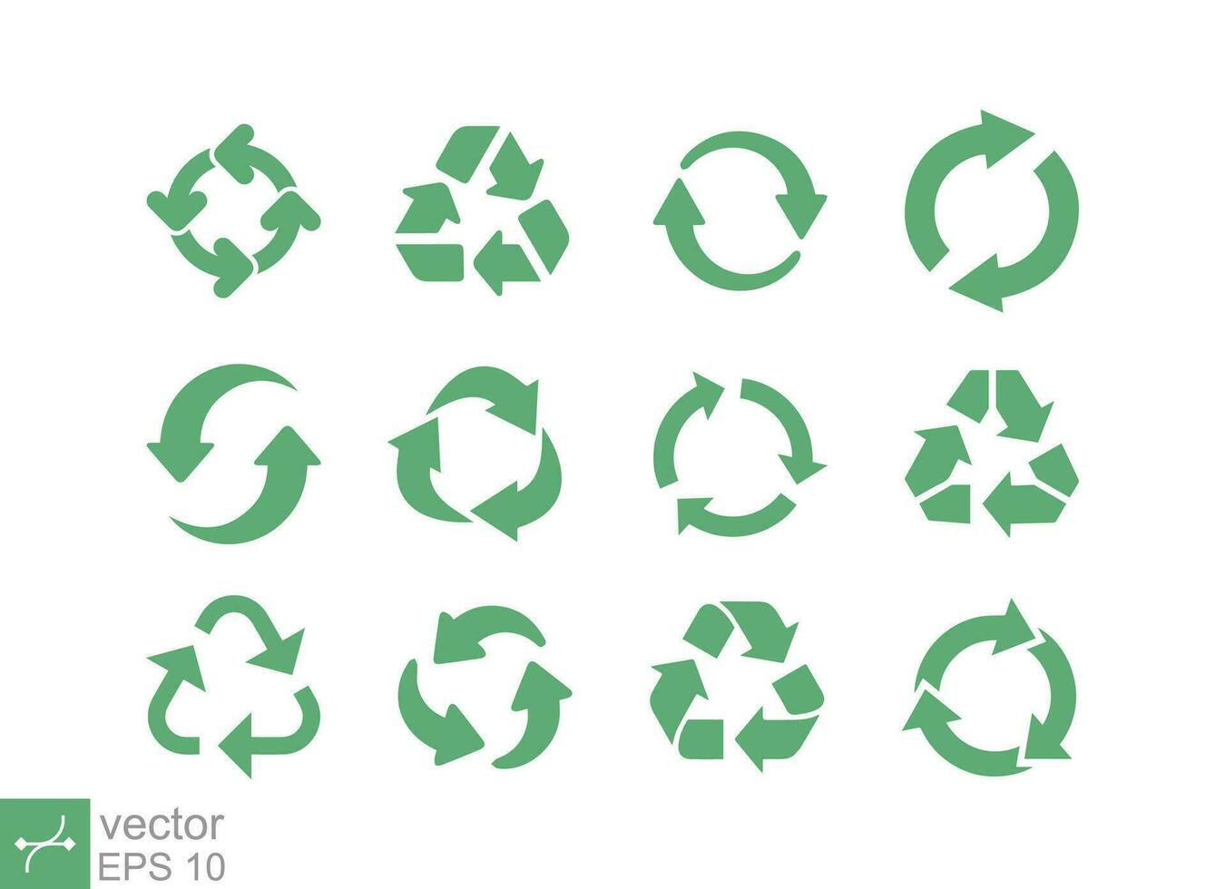riciclare icona impostare. semplice piatto stile. ridurre, riutilizzare, riciclare simbolo. riutilizzabile logo, verde cerchio freccia, ambiente concetto. vettore illustrazione isolato su bianca sfondo. eps 10.