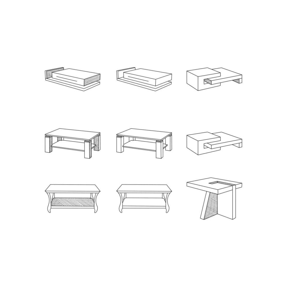 impostato di caffè tavolo icona mobilia collezione isolato su bianca sfondo vettore