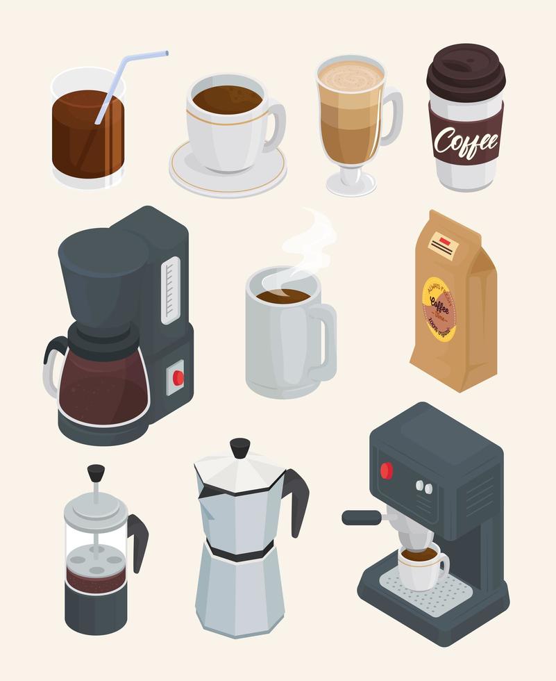 pacchetto di dieci icone del set di bevande al caffè vettore