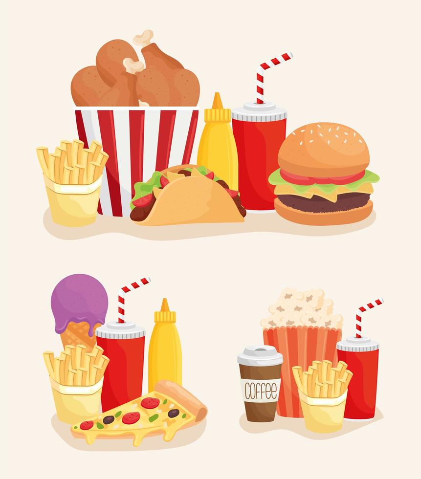 set di icone di prodotti fast food vettore