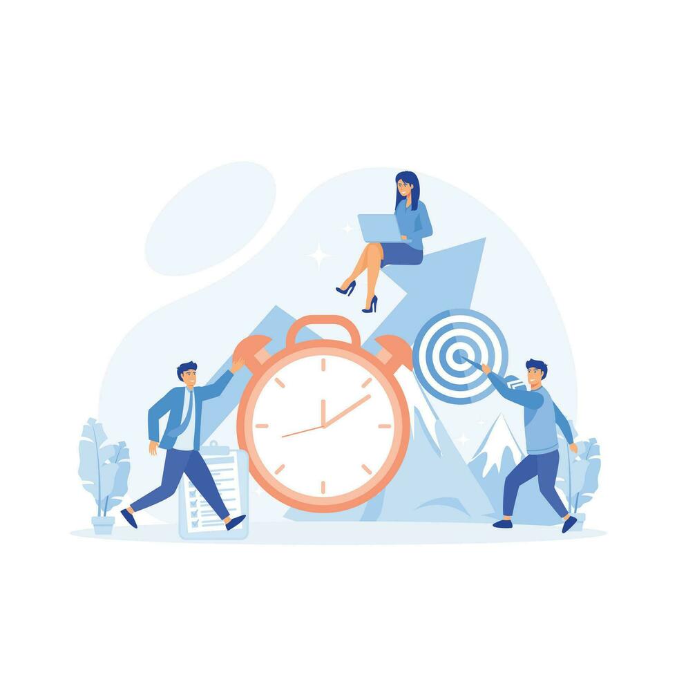 tempo gestione concetto, attivo gruppo di persone fare loro quotidiano routine produttivamente per raggiungere obiettivo, piatto vettore moderno illustrazione