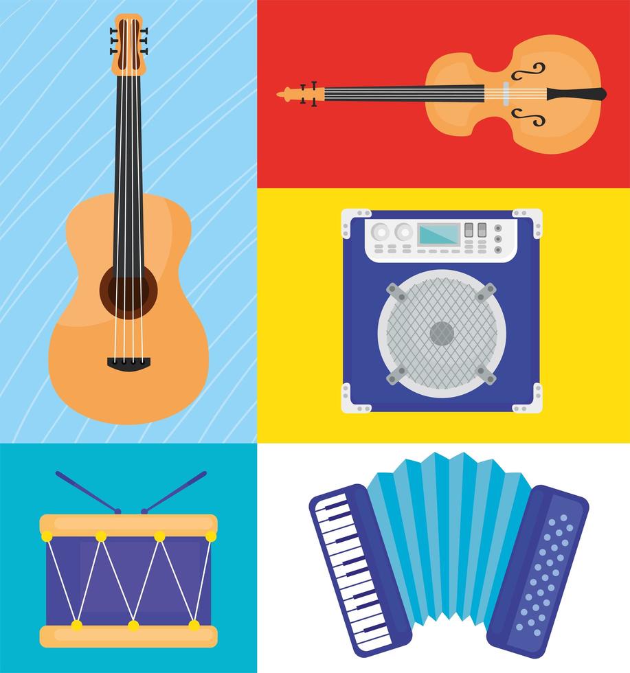 pacchetto di cinque icone set di strumenti musicali vettore