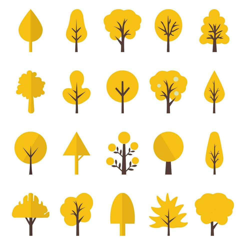 linea icona impostato di giallo autunno alberi. adatto per design di siti web, cartoline, libri, modelli e altro scopi vettore