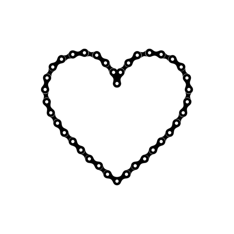 cuore forma, amore icona simbolo, composto di silhouette di il catena di il il motore, motociclo, bicicletta, bicicletta o macchina, può uso per logo genere, app, sito web, arte illustrazione o grafico design elemento vettore