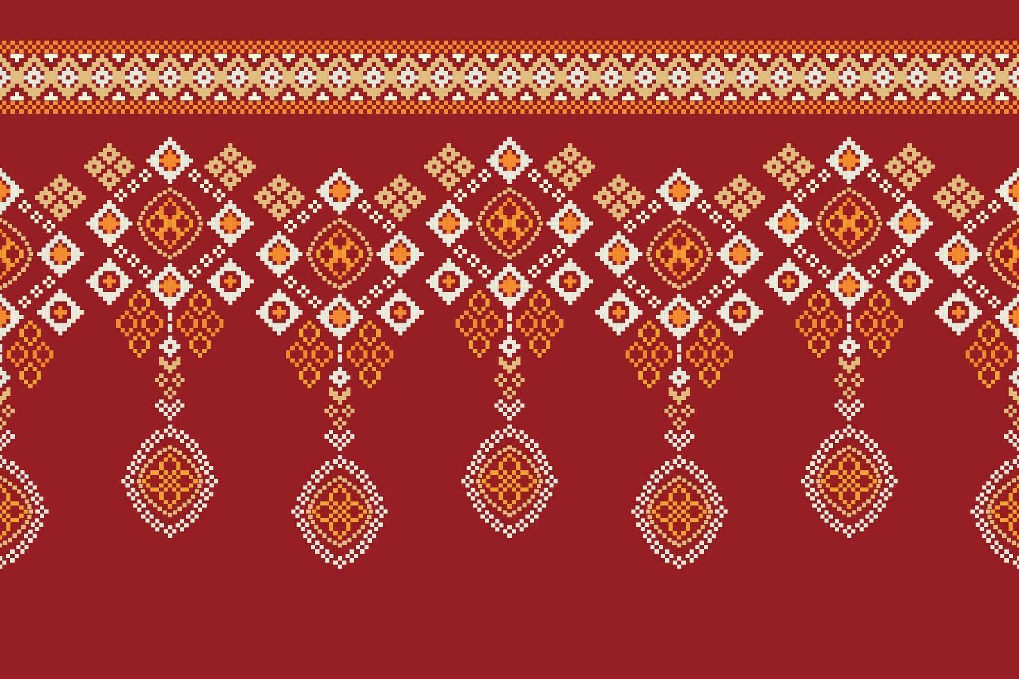 etnico geometrico tessuto modello attraversare punto.ikat ricamo etnico orientale pixel modello rosso sfondo. astratto, vettore, illustrazione. trama, abbigliamento, cornice, decorazione, motivi, seta sfondo. vettore