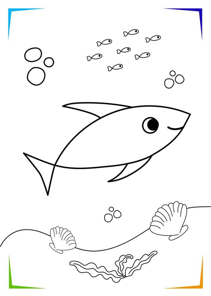 nero e bianca pesce, guscio, alghe colorazione pagina. marino subacqueo abitanti vettore illustrazione
