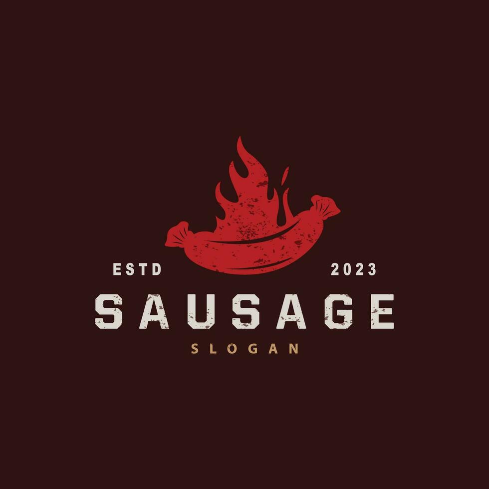salsiccia logo, vettore carne forchetta e il salsiccia cibo, ristorante ispirazione disegno, Vintage ▾ retrò rustico