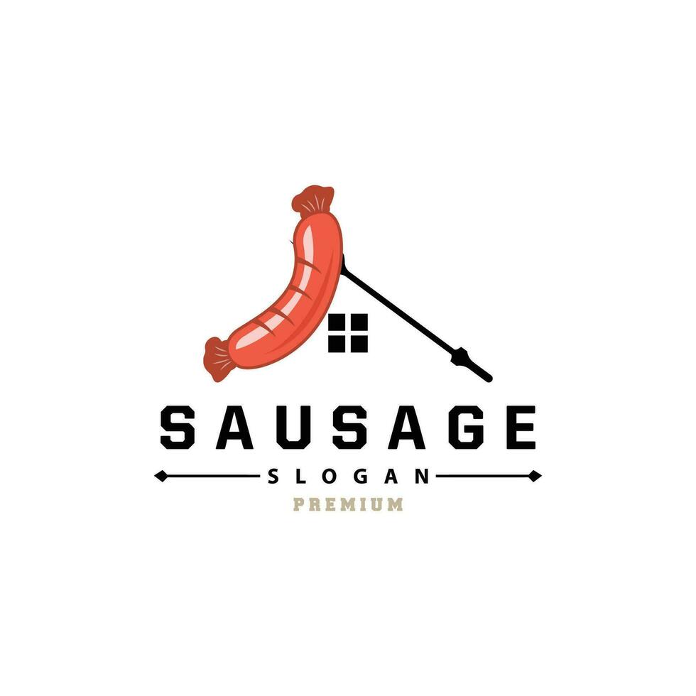 salsiccia logo, vettore carne forchetta e il salsiccia cibo, ristorante ispirazione disegno, Vintage ▾ retrò rustico