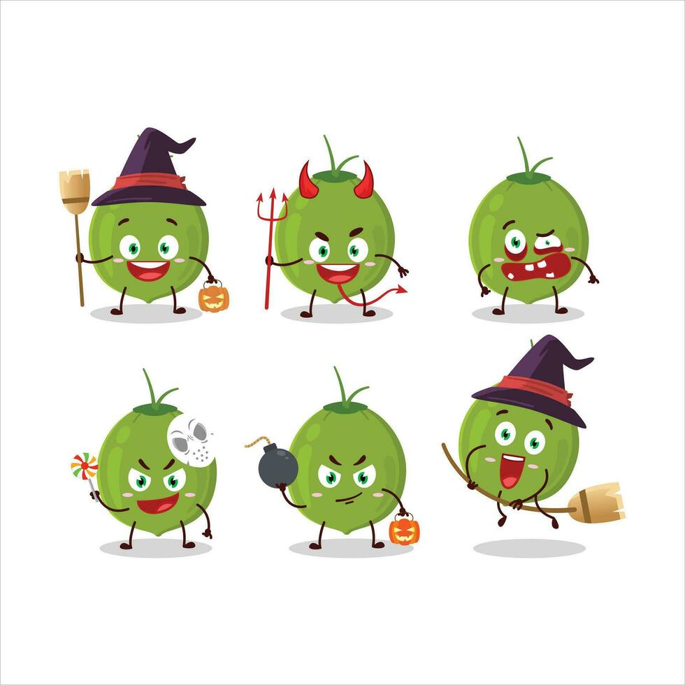 Halloween espressione emoticon con cartone animato personaggio di verde Noce di cocco vettore