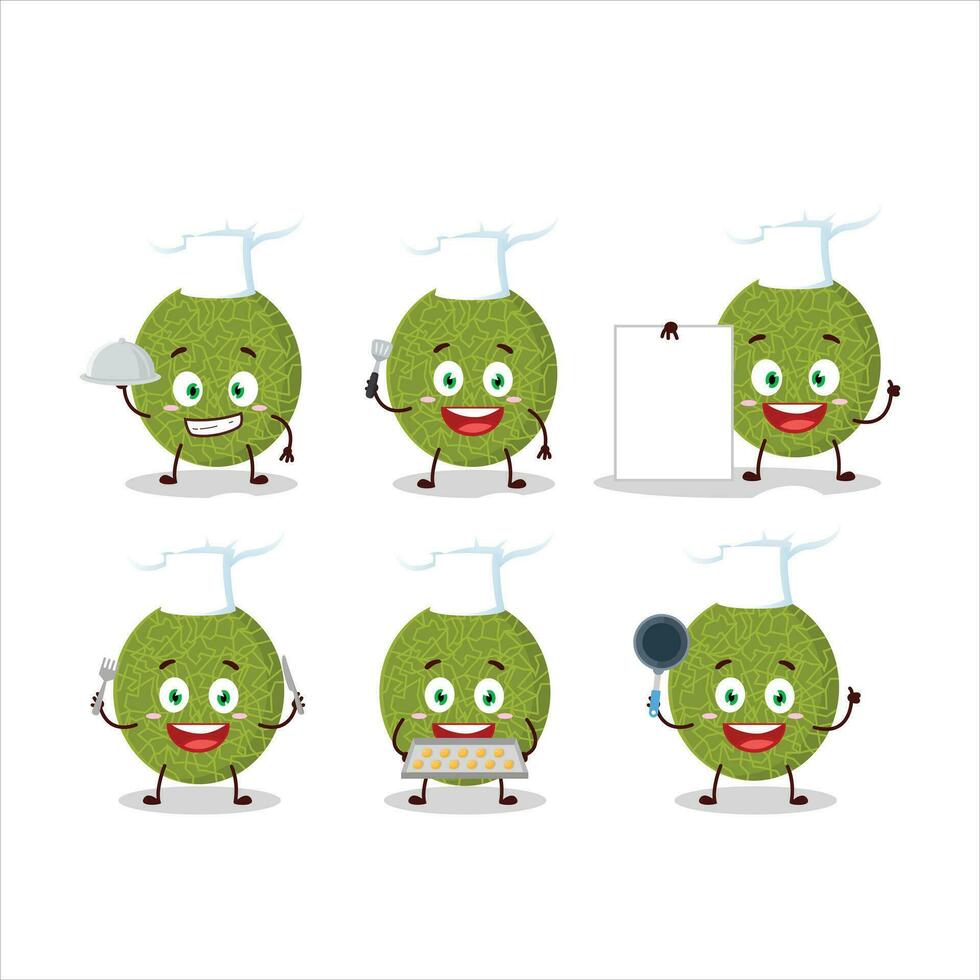 cartone animato personaggio di melone con vario capocuoco emoticon vettore