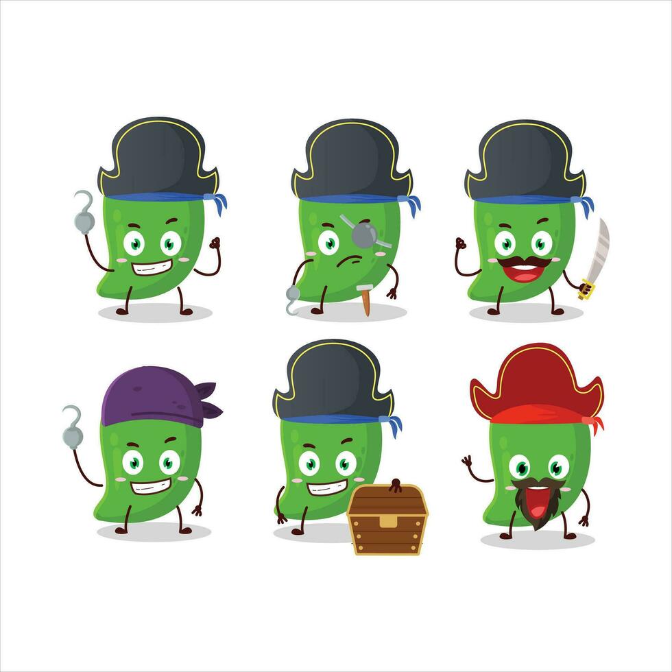 cartone animato personaggio di verde Mango con vario pirati emoticon vettore