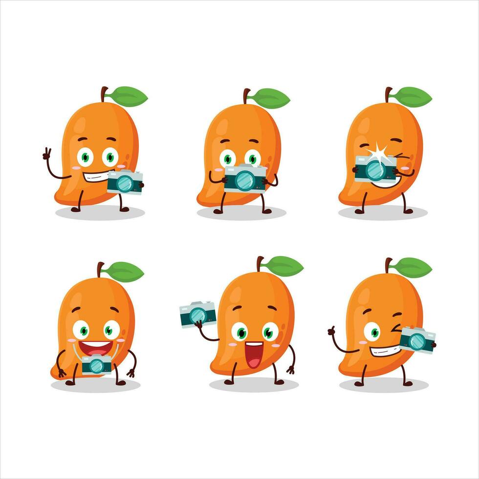 fotografo professione emoticon con Mango cartone animato personaggio vettore