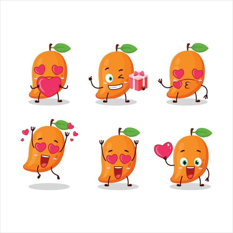 Mango cartone animato personaggio con amore carino emoticon vettore