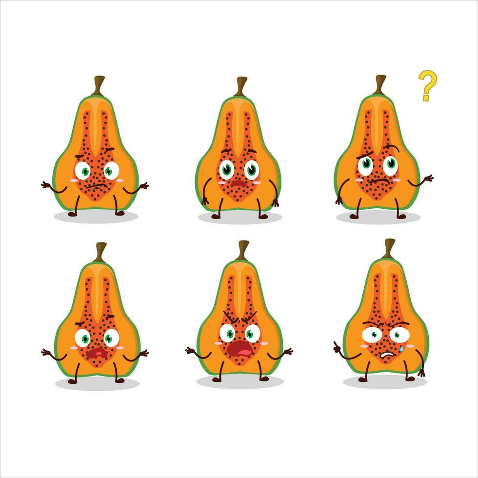 cartone animato personaggio di fetta di papaia con che cosa espressione vettore
