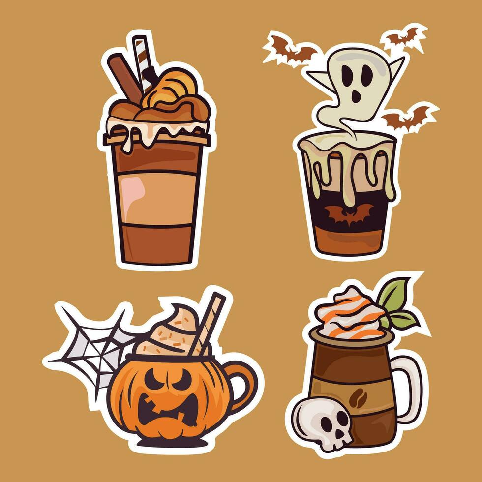 carino Halloween caffè latte macchiato, Halloween bevanda vettore