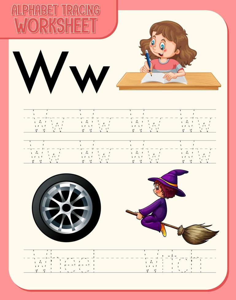 foglio di lavoro per tracciare l'alfabeto con le lettere w e w vettore