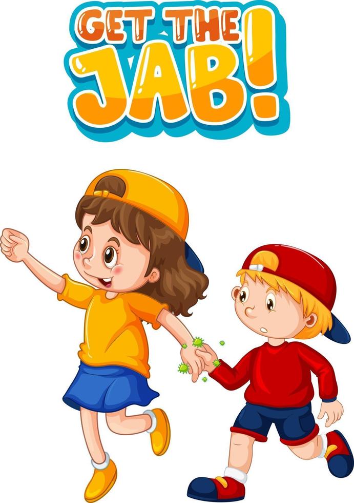 ottenere il carattere jab in stile cartone animato con due bambini non mantenere la distanza sociale isolato su sfondo bianco vettore