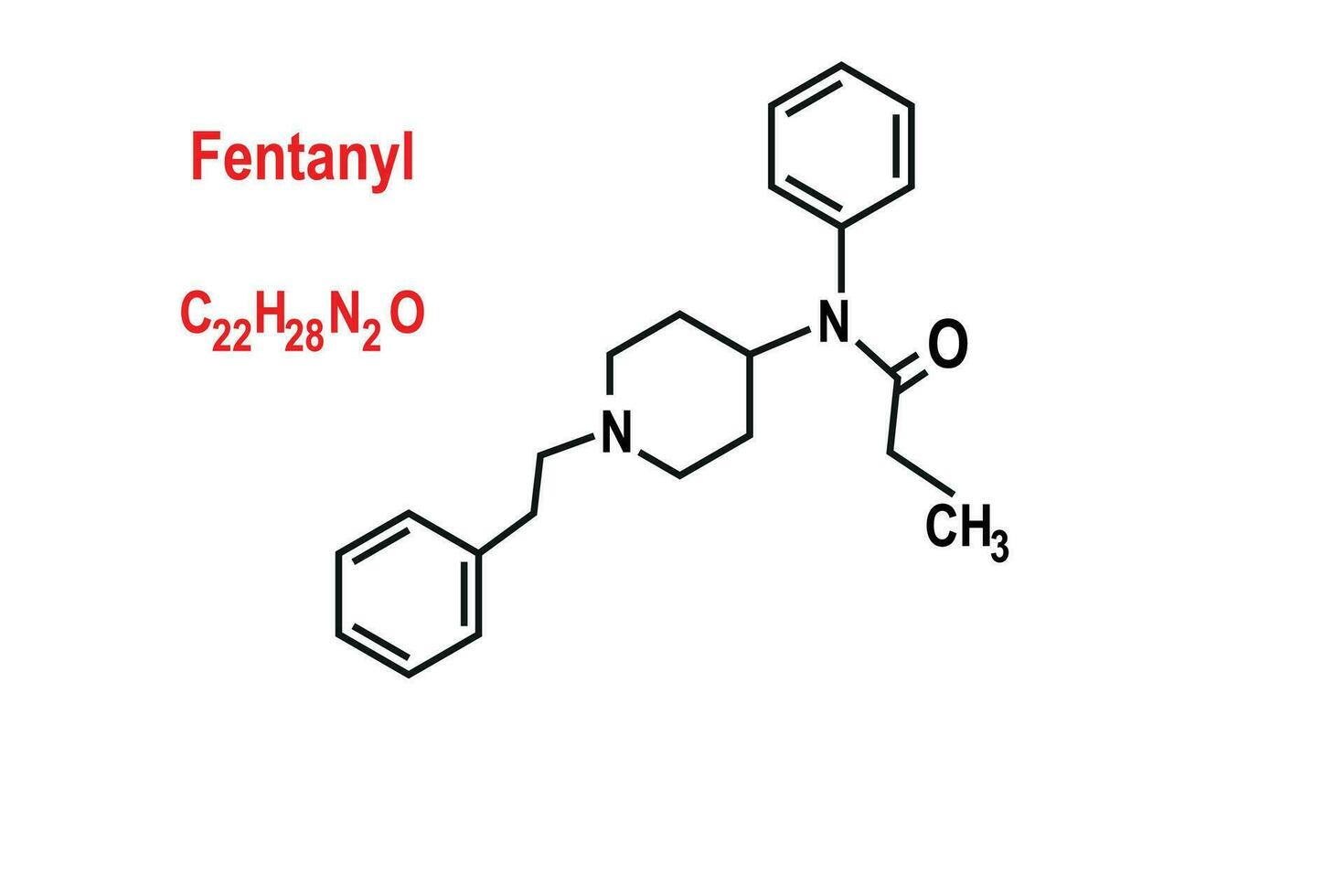 fentanil chimico formula e scheletrico struttura. vettore illustrazione.