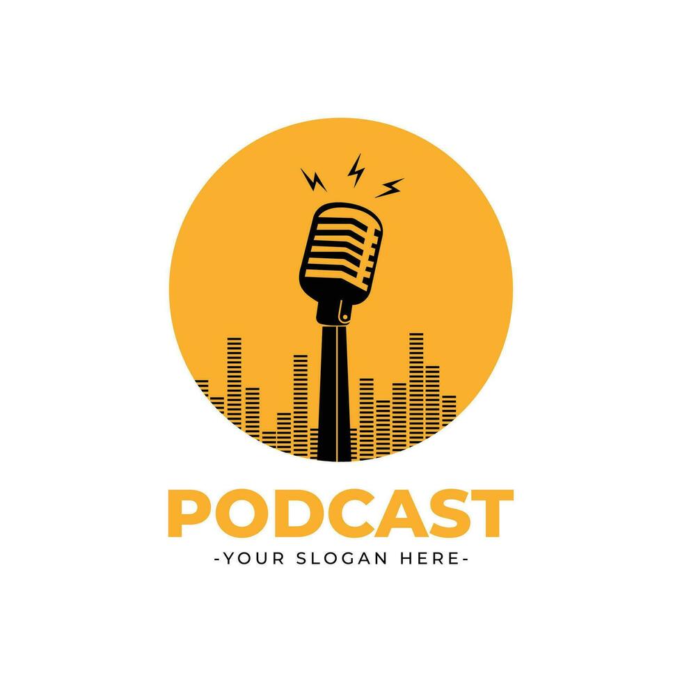 Podcast trasmissione mic logo design vettore modello
