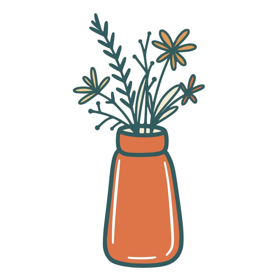 vaso con selvaggio fiori e erbe aromatiche clip arte vettore