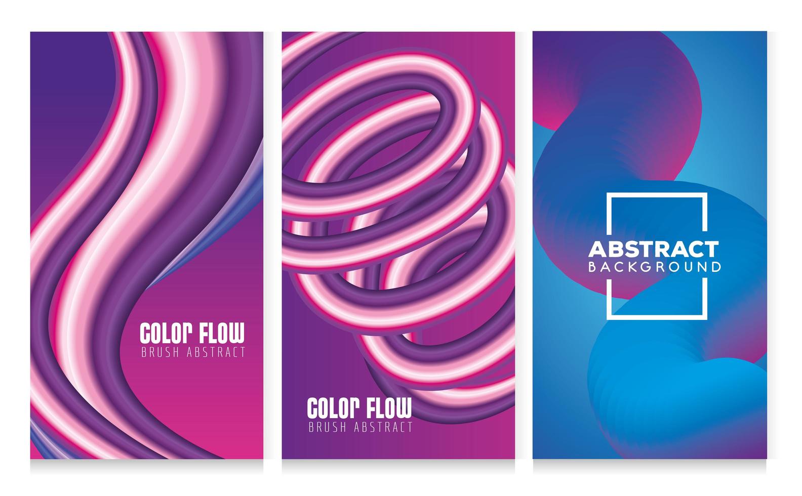 tre poster di flusso a colori con sfondi blu e viola vettore