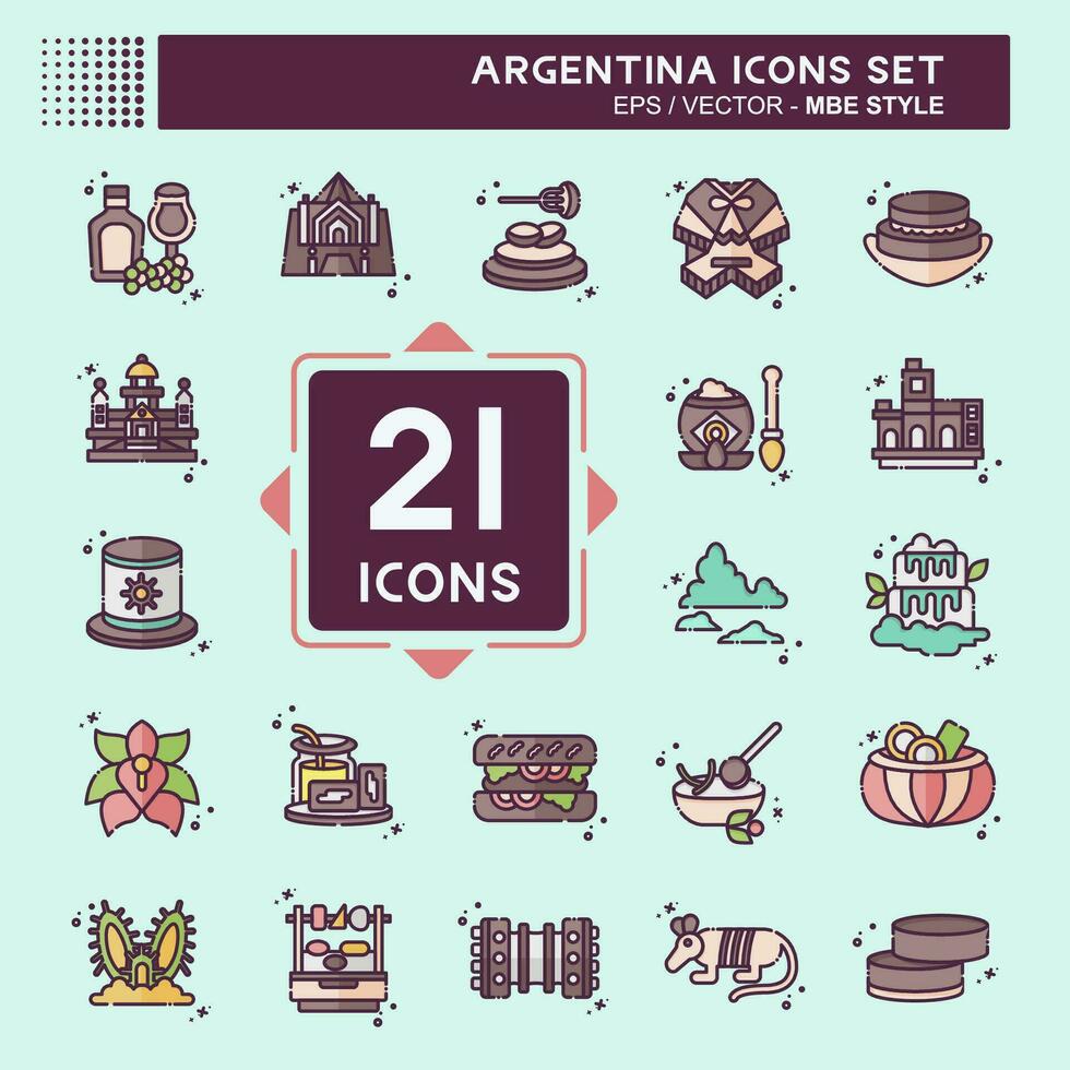 icona impostato argentina . relazionato per vacanza simbolo. mbe stile. semplice design modificabile. semplice illustrazione vettore