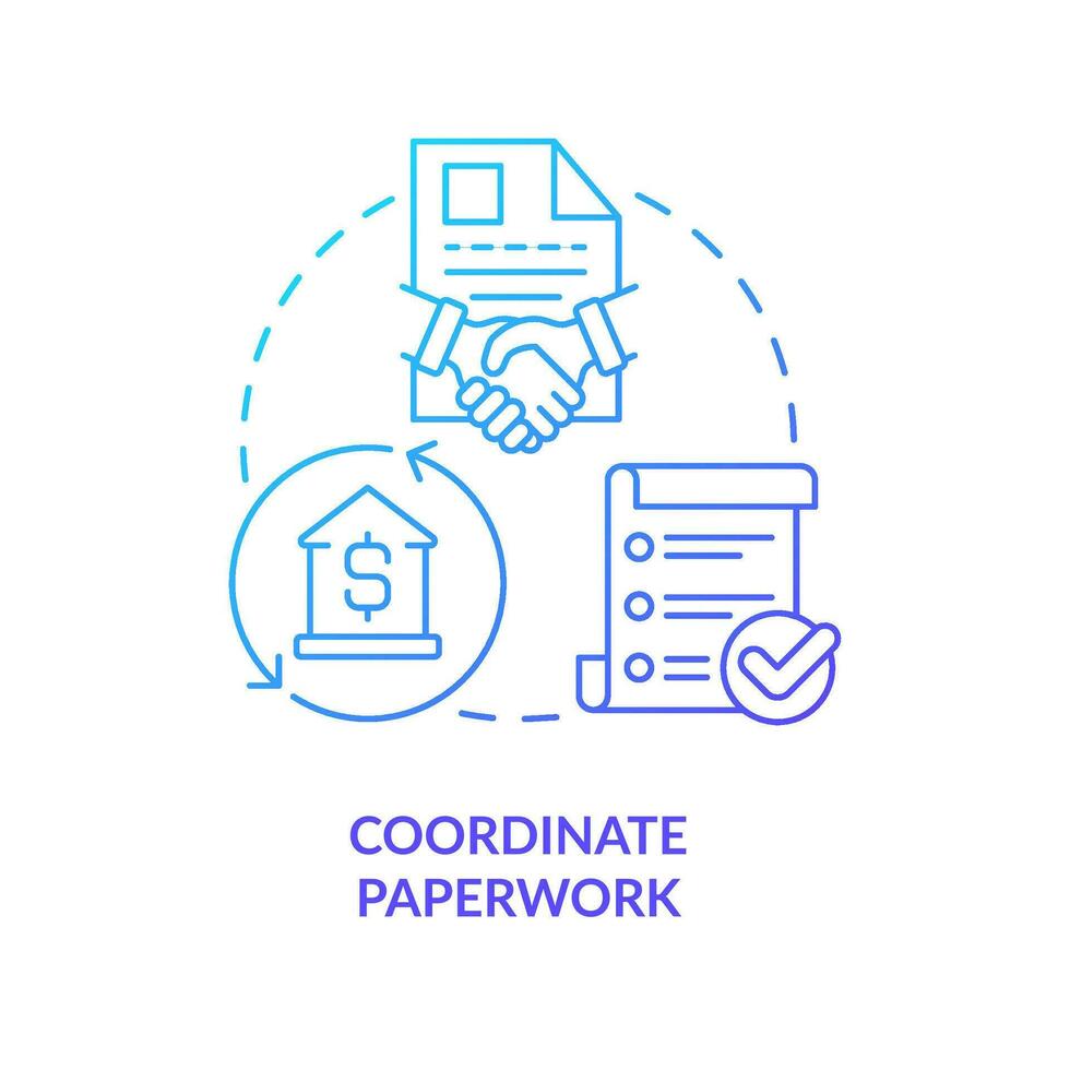 coordinata lavoro d'ufficio blu pendenza concetto icona. proprietà Acquista. vero tenuta documento gestione sistema astratto idea magro linea illustrazione. isolato schema disegno vettore