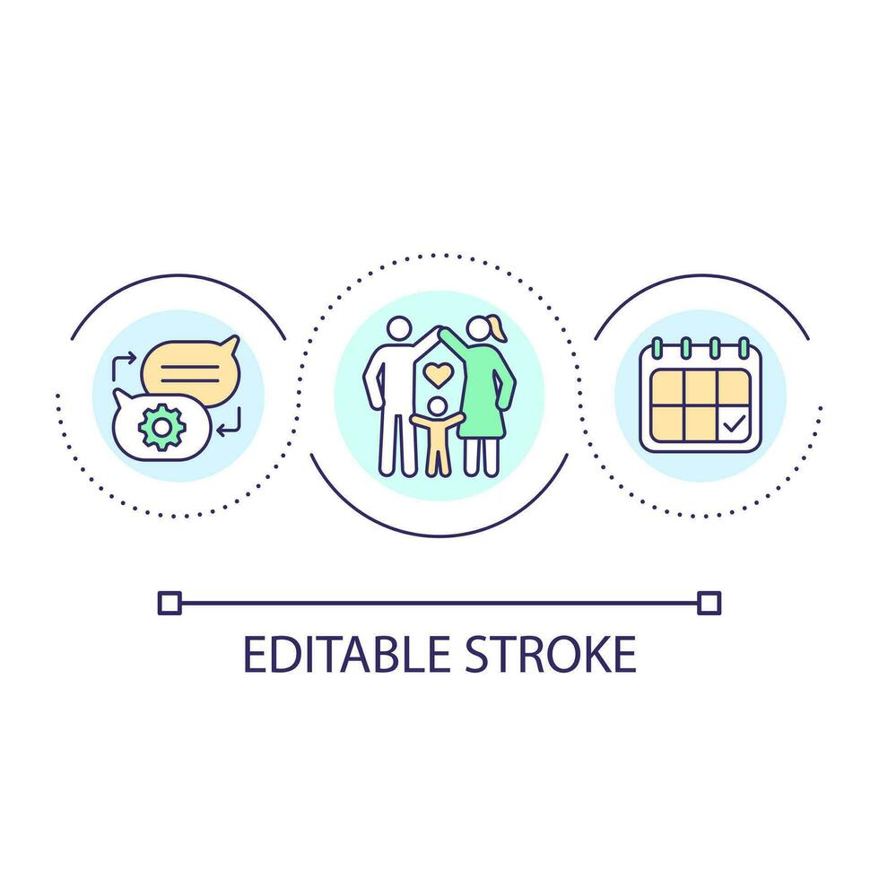programma famiglia eventi ciclo continuo concetto icona. impostare festeggiare di importante eventi. comunicazione astratto idea magro linea illustrazione. isolato schema disegno. modificabile ictus vettore