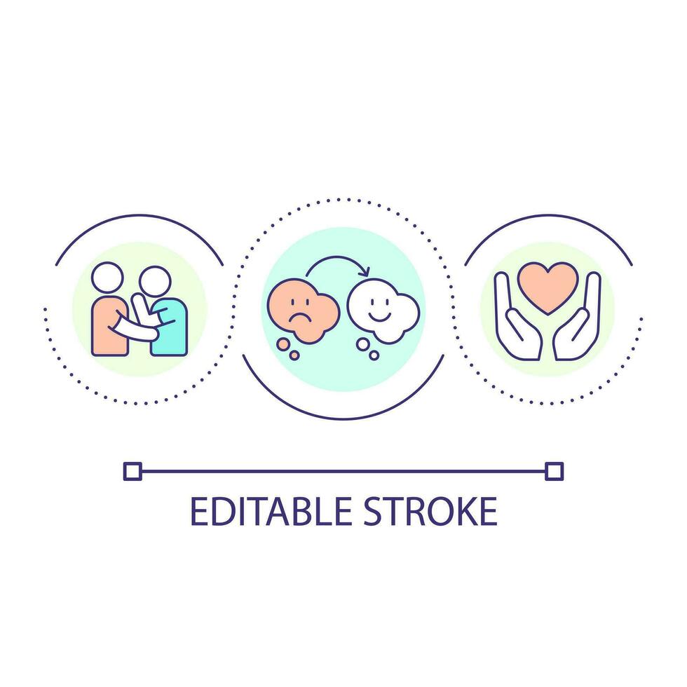 dando emotivo supporto ciclo continuo concetto icona. modificare negativo mentale stato. psicoterapia astratto idea magro linea illustrazione. isolato schema disegno. modificabile ictus vettore