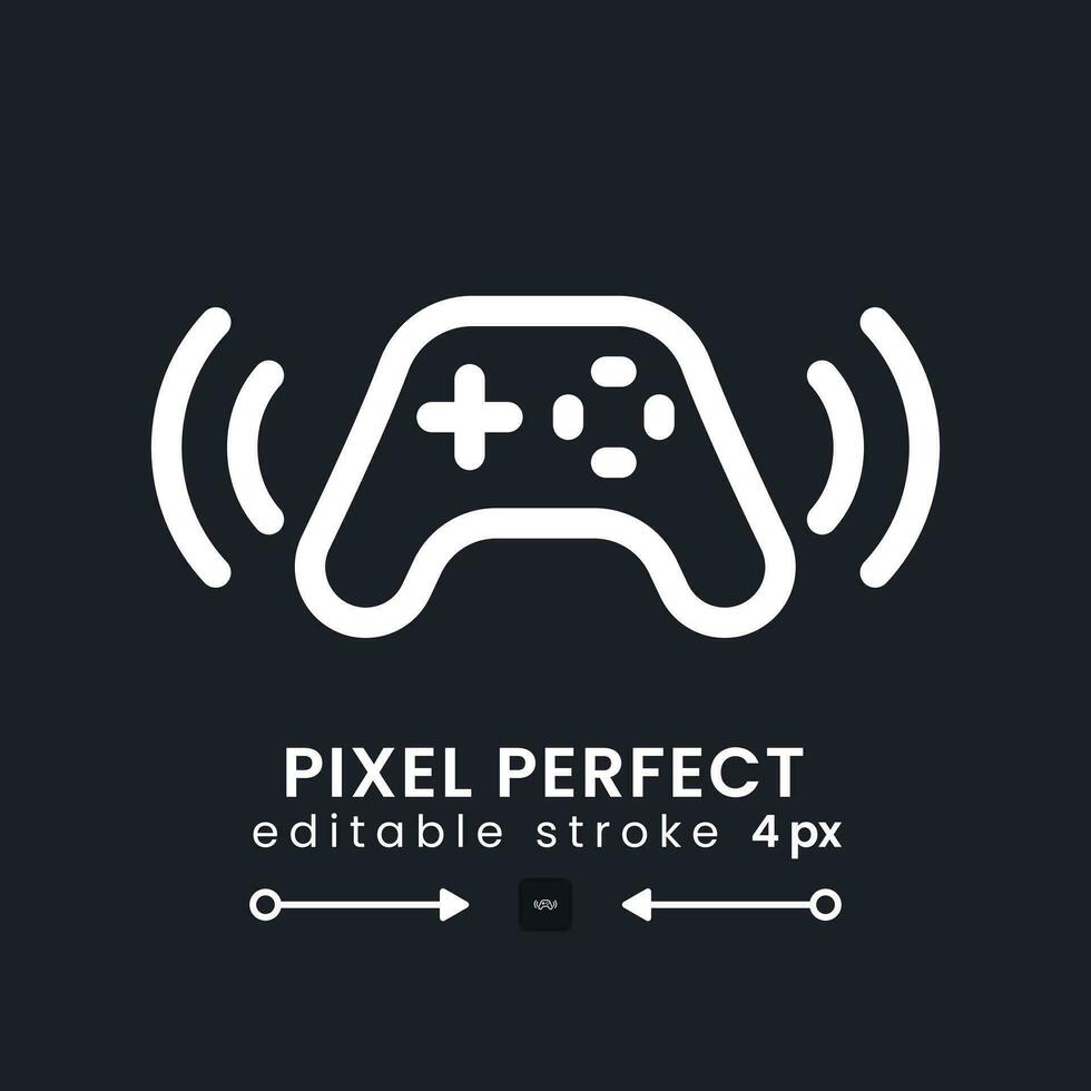 gamepad bianca lineare del desktop icona su nero. gioco streaming. senza fili controllore. in linea giocatore. pixel Perfetto, schema 4px. isolato utente interfaccia simbolo per buio tema. modificabile ictus vettore