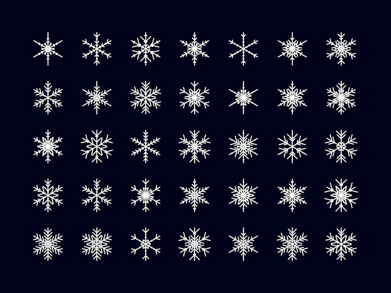 vettore impostato di diverso fiocco di neve icona su nero sfondo