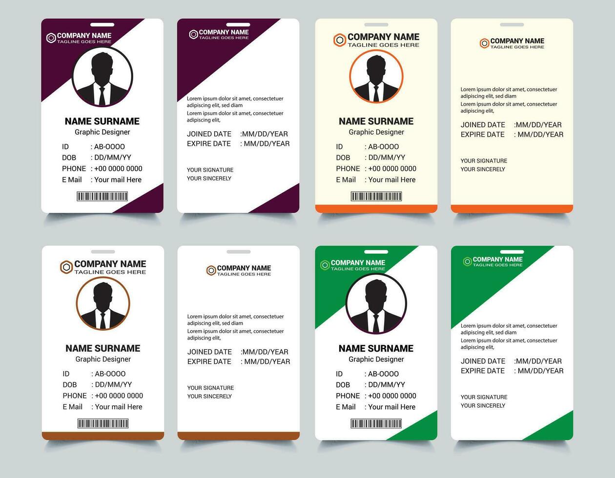 id carta design fascio, semplice attività commerciale id carta design modello, scuola e dipendente id carta design modello, unico, aziendale, astratto professionale id carta design modelli per dipendente e altri, vettore