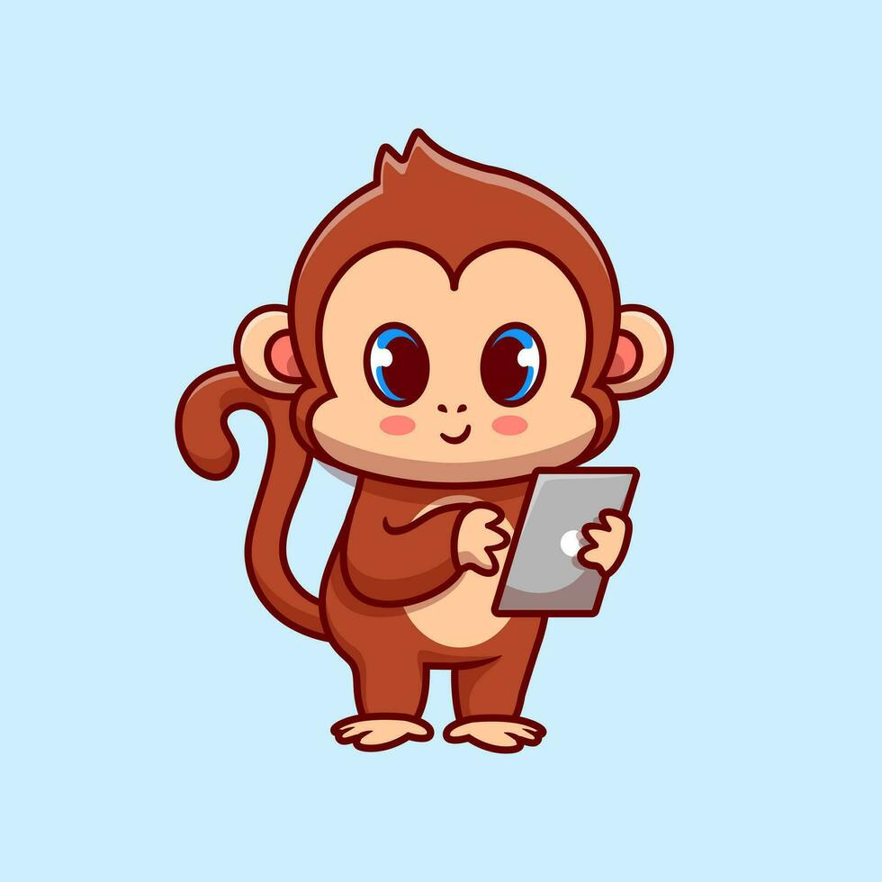 carino scimmia con aggeggio cartone animato vettore icona illustrazione. animale tecnologia icona concetto isolato premio vettore. piatto cartone animato stile