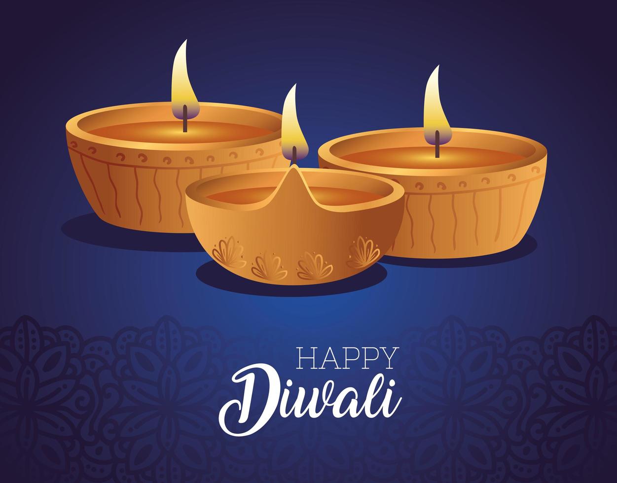 felice diwali diya candele disegno vettoriale