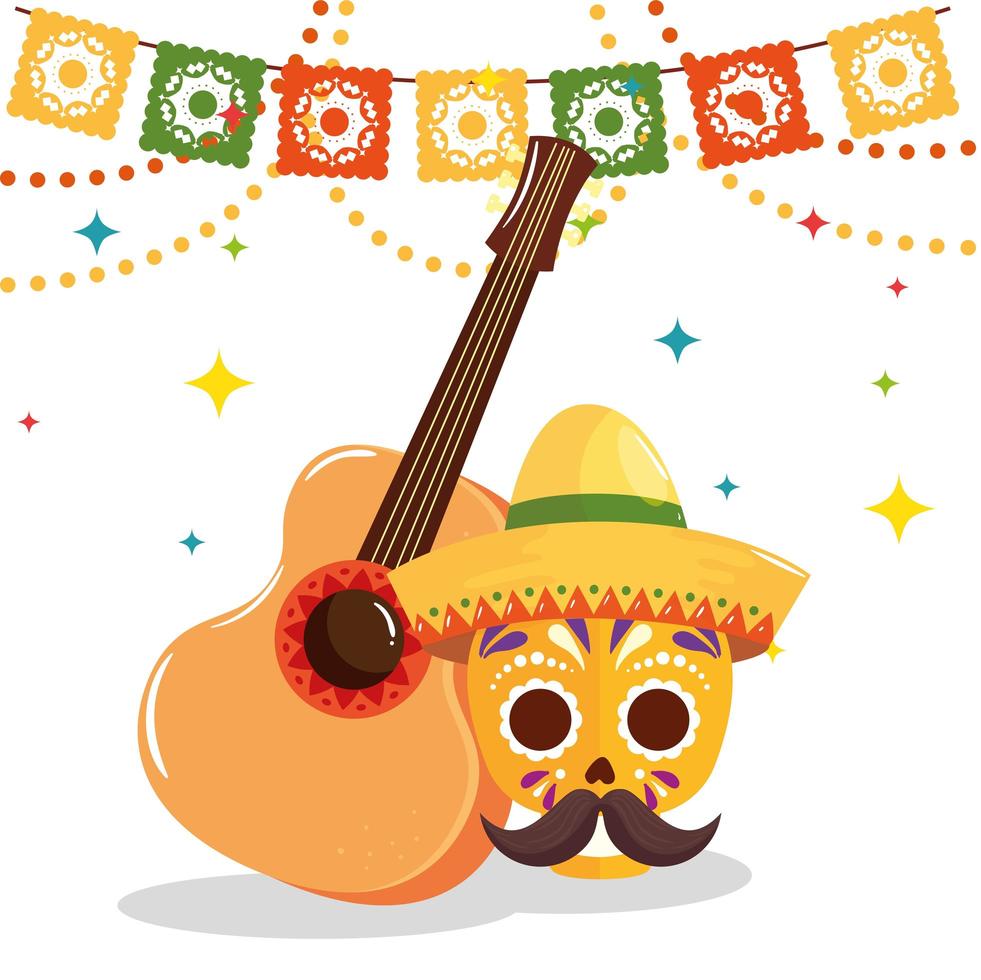 chitarra e icone tradizionali di cinco de mayo vettore