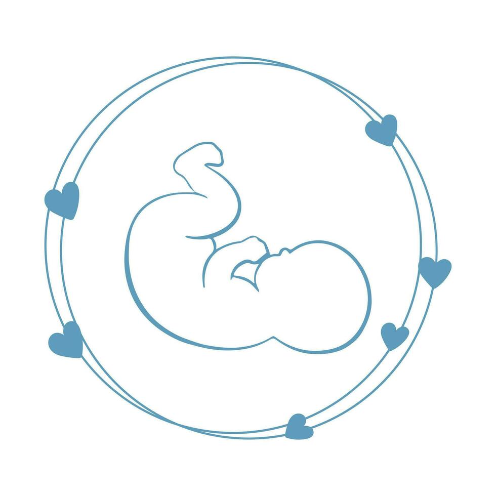 disegno di un' bambino nel un' cerchio con cuori in giro esso. neonato bambino icona, cartolina, vettore