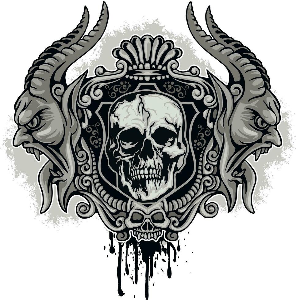 Gotico cartello con cranio e demoni, grunge Vintage ▾ design t camicie vettore